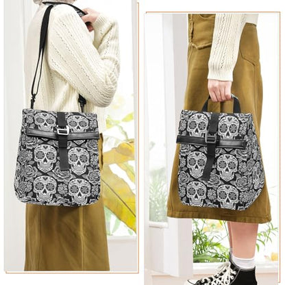MNSRUU Insulated Lunch Bags Women Men, Abstract Floral Skulls Portable Reusable Thermal Meal Tote Cooler Bag Organizer, Adjustable Shoulder Strap, Handle - color: Skulls 035