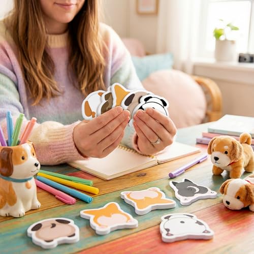 Yinder 24 Pads Cute Sticky Notes Fun Kawaii Dog Sticky Notes Pads Bulk Cartoon Memo Self Adhesive Gift for Valentines Veterinary Office School Tab Party Supplies - style: Cute Dog