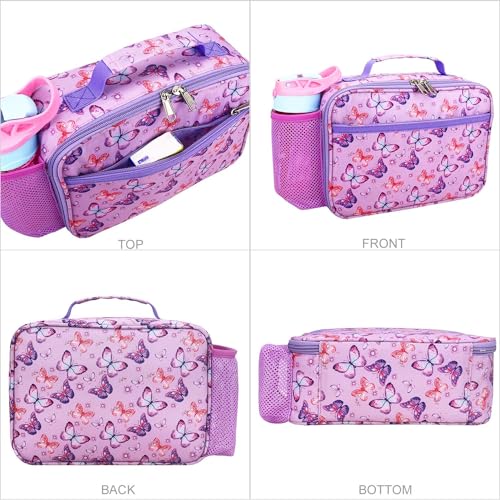 RHCPFOVR Kids Lunch Bag - Insulated Lunch Box for Boys Girls,Washable Lunch Bag and Reusable Toddler Leak-proof Lunchbox for School and Daycare - color: Purple Butterfly
