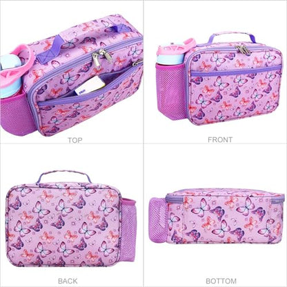 RHCPFOVR Kids Lunch Bag - Insulated Lunch Box for Boys Girls,Washable Lunch Bag and Reusable Toddler Leak-proof Lunchbox for School and Daycare - color: Purple Butterfly