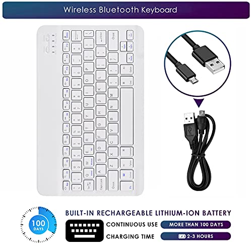 DETUOSI Universal 10 inch Wireless Keyboard, (0.23 inch) Ultrathin Slim Lightweight Travel Portable, 10.1" Multi-Device Wireless Keyboard for iOS/Android/Windows Tablet, Computer, Smart Phone #White - color: White