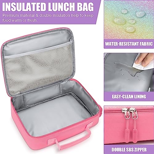 Fimibuke Kids Bento Lunch Box with 4 Compartments, Insulated lunch Bag, Stainless Steel Insulated Water Bottle, Ice Pack & Utensils Set, Birthday Gifts for Ages 3-12 Back to School Toddler Girls Boys - color: A10. Rainbow