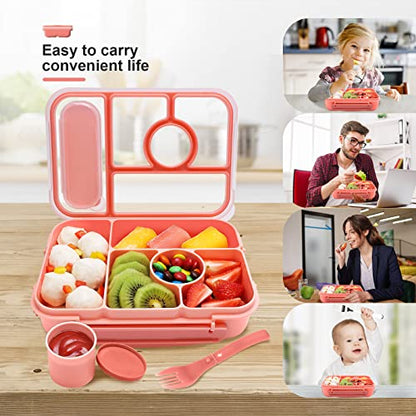 Amathley Bento Box Adult Lunch Box Kids,Lunch Containers for Adults/Kids/Toddler,5 Compartments Bento Lunch Box with Sauce Vontainers,Microwave & Dishwasher & Freezer Safe,BPA-Free (Pink) - color: Pink