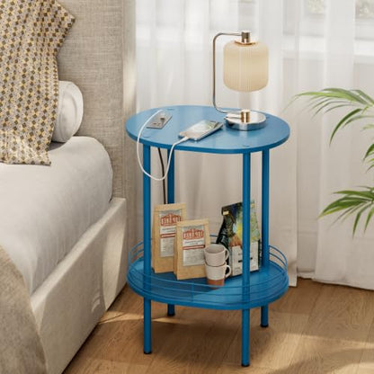DGSANDGO Blue Side Table with Charging Station, Side Tables Living Room, Nightstand with USB Ports and Outlets, Small End Table for Small Space, Living Room, Bedroom, Nursery, (1PC, Blue) SDBU12 - color: Blue