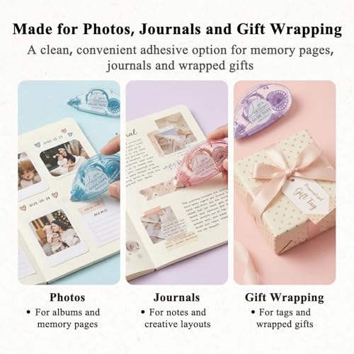 MARCADORUS Glue Tape Roller, 6 Pack Double Sided Tape Roller for Crafts, 26ft x 0.31in Acid-Free Scrapbook Tape Runner, Glue Runner for Scrapbooking Supplies, Journaling, Card Making & Gift Wrapping.