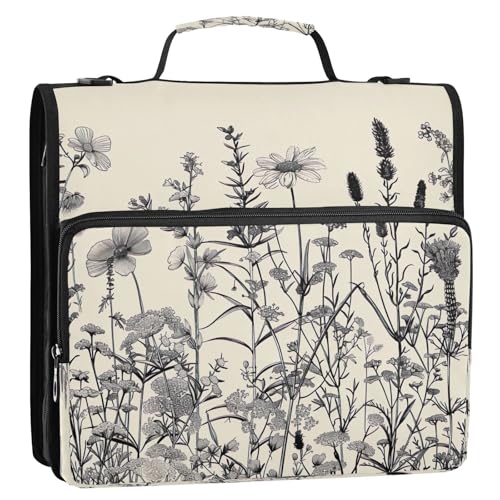 Wild Bushes Zipper Binder 3 Ring with Shoulder Strap and Handle Multiple Pockets Expanding File Folder Organizer