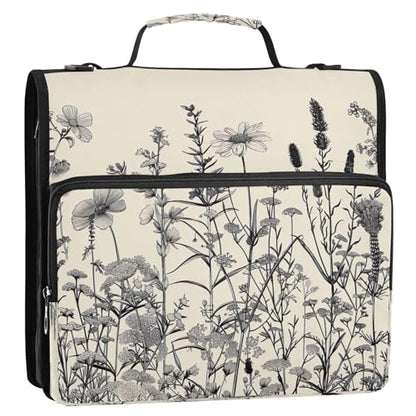 Wild Bushes Zipper Binder 3 Ring with Shoulder Strap and Handle Multiple Pockets Expanding File Folder Organizer