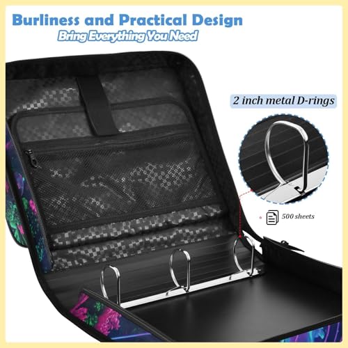 Jellyfish 2-inch 3 Ring Zipper Binder with Shoulder Strap Holds 14 Inch Laptop for Students and Office - color: Glowing Jellyfish