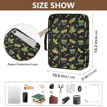 Heavy-Duty 3-Hole Ring System Notebook Case with 7-Pocket Expanding Section and Inner Stationery Pockets for Classroom Organization Colorful Carnival Black