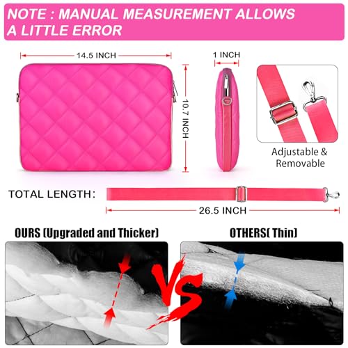 Puffy Quilted Laptop Sleeve with a Removable Shoulder Strap Compatible with MacBook Air/Pro, 13-13.3 inch Notebook, Compatible with MacBook Pro 14 inch M3 M2 M1 Chip 2023-2021 - color: Sleeve - Rose, size: 13-13.3 inch