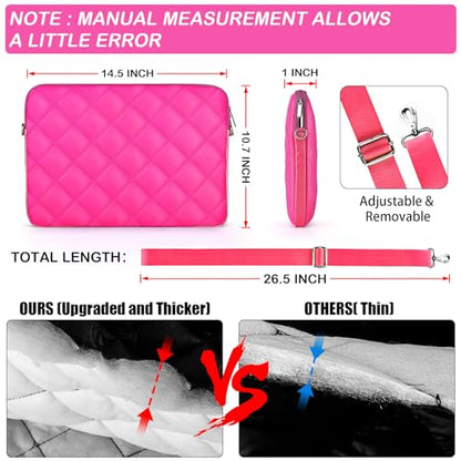 Puffy Quilted Laptop Sleeve with a Removable Shoulder Strap Compatible with MacBook Air/Pro, 13-13.3 inch Notebook, Compatible with MacBook Pro 14 inch M3 M2 M1 Chip 2023-2021 - color: Sleeve - Rose, size: 13-13.3 inch