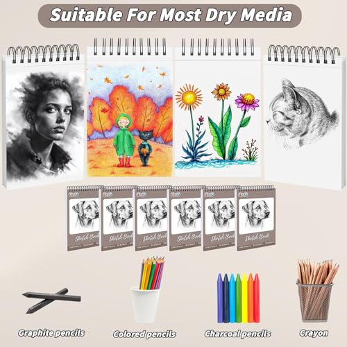 5 Pcs Sketch Book Bulk 9 x 12 in 200 Sheets Top Spiral Bound Sketch Pad Drawing Paper 40 Sheets Each Acid Free Mixed Media Sketchbook 68lb/100gsm Art Supplies for Beginner Artist - size: 9x12in, style: 5 Pack-Total 200 sheets