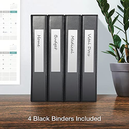 Oxford 3 Ring Binders, Binders for School and Office, Durable 1.5 Inch ONE-Touch Easy Open D Rings, View Binder Covers on 3 Sides, Durable Hinge, Non-Stick, PVC-Free, Black, 4 Pack (79905) - size: 1.5 Inch