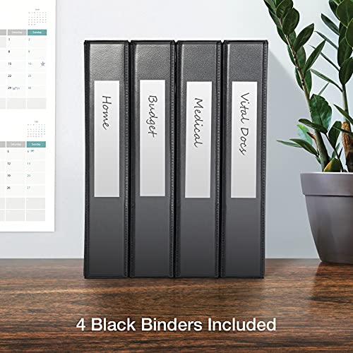 Oxford 3 Ring Binders, Binders for School and Office, Durable 1.5 Inch ONE-Touch Easy Open D Rings, View Binder Covers on 3 Sides, Durable Hinge, Non-Stick, PVC-Free, Black, 4 Pack (79905) - size: 1.5 Inch