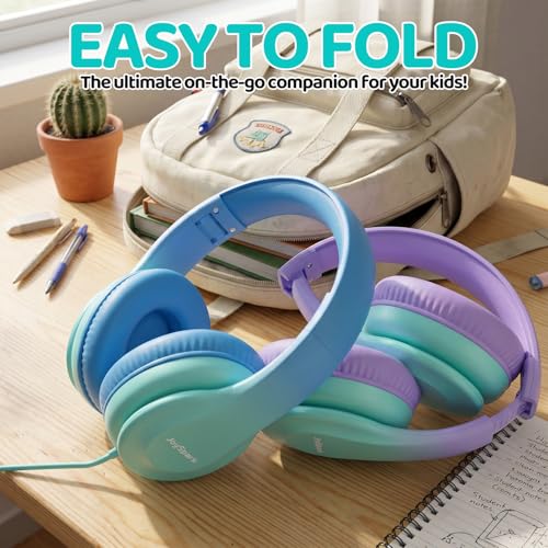 JoySpark Kids Headphones, Over-Ear Wired Headphones for Kids, 85dBA Volume Limited, Foldable Stereo Sound Toddler Headsets, 3.5mm Jack for School Entertainment, Gradient Purple - color: Gradient Purple