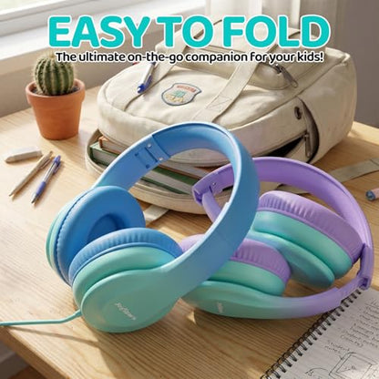 JoySpark Kids Headphones, Over-Ear Wired Headphones for Kids, 85dBA Volume Limited, Foldable Stereo Sound Toddler Headsets, 3.5mm Jack for School Entertainment, Gradient Purple - color: Gradient Purple