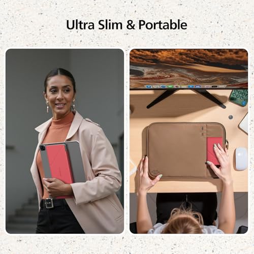 Mircopack Foldable Bluetooth Keyboard with Touchpad and Stand for iPad/iPhone/MacBook,3-Device Ultra Slim PU Leather Magnetic Cover Portable Rechargeable Keyboard for macOS and iOS-Red - color: Red