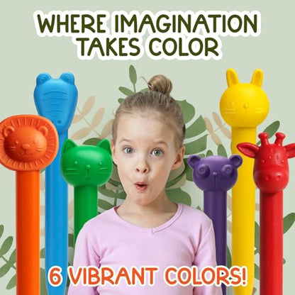 TinyGeeks 6 Animal Shaped Crayons - Non Toxic Crayons for Toddlers - Washable - Perfect for Kids Ages 4-8 - Easy To Hold - Enjoy your Little Safari