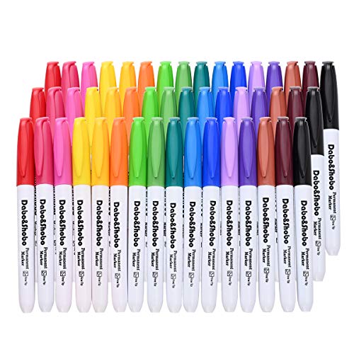 Dabo & Shobo 48 Colors Permanent Markers, Fast Drying, Suitable For Classroom Office Meeting，Works On Plastic, Wood, Stone, Metal and Glass for Doodling, Coloring, Marking - size: 1 Count (Pack of 48)