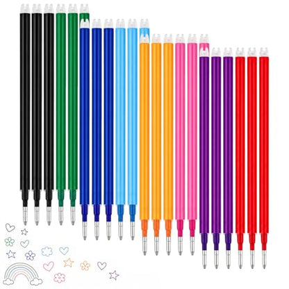 24 Piece Erasable Gel Ink Pen Refills Compatible with FriXion Friction, 0.5 Millimeter Medium Fine Point Replacement Cartridges, Heat Sensitive Multicolor Ink for School and Office Planning (7MM)
