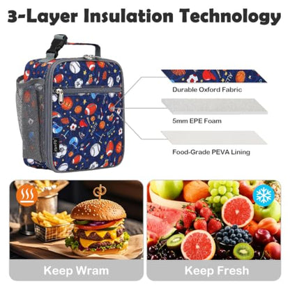 FlowFly Lunch box Insulated Soft Bag Mini Cooler Back to School Thermal Meal Tote Kit for Girls, Boys (Football) - color: Football