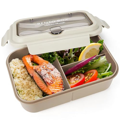 Fanhaw 40 Oz/5 Cup Bento Box for Kids, Men and Women, Lunch Box with 3 Compartments, Utensil, Microwave & Dishwasher Safe (Brown) - color: Brown
