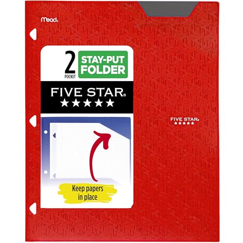 Five Star 2-Pocket Folder, Plastic Folder with Stay-Put Tabs, Fits 3-Ring Binder, Holds 8-1/2" x 11" Paper, Fire Red (333420D-ECM) - color: Fire Red