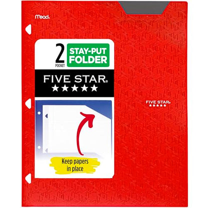 Five Star 2-Pocket Folder, Plastic Folder with Stay-Put Tabs, Fits 3-Ring Binder, Holds 8-1/2" x 11" Paper, Fire Red (333420D-ECM) - color: Fire Red