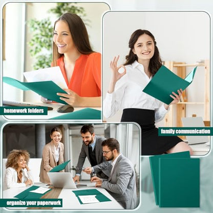 Gueevin 50 Pcs Plastic Folders with Two Pockets, Back to School Two Pocket Folder Fit Letter Size, Heavy Duty School Business Card Holder for Home Office Teachers(Dark Green) - color: Dark-green