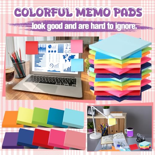 Zubebe 200 Pads 3 x 3 Inch Sticky Notes Bulk, Bright Colors Notepads Self Stick Note Square Memo Sticky for Office Back to School, 45 Sheets/pad - size: 3 × 3 Inch