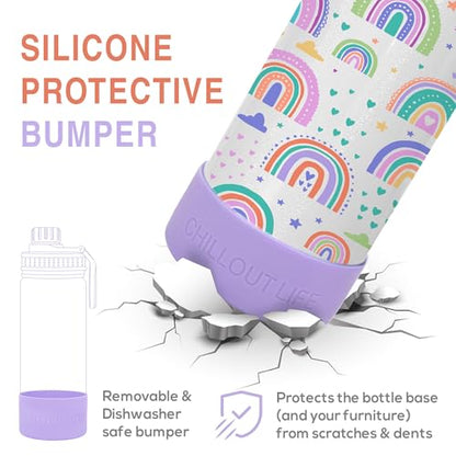 CHILLOUT LIFE 17oz Kids Insulated Stainless Steel Water Bottle with Leak Proof Spout Lid & 144 Stickers - color: Rainbows, style: 17 oz