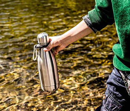 Greens Steel Stainless Steel Water Bottle - 17 oz, Steel | Vacuum Insulated Double Wall with Screw Lid/Leak Proof | Thermal Travel Sports Canteen Coffee Flask - color: Steel, size: 17 Ounces