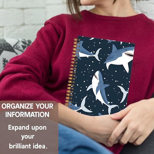 KAOWT Ocean Shark Notebook Journal, Shark Office Supplies Notebooks for Note Taking, Marine Biology Ocean Journal, Beach Gifts, Hardcover Spiral Notebook 5.5x8.3in - color: Summer notbook-black shark
