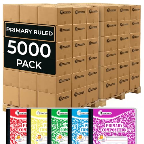 Rosmonde 5000 Pack (Pallet) Primary Ruled Composition Notebooks Bulk, 200 Pages (100 Sheets), 9-3/4 x 7-1/2, Bulk Notebooks for Grades K-2, School Districts, Wholesale Purchasing, 4-7 Days Transit - size: 5000 Pack | District Pallet, style: Primary Ruled