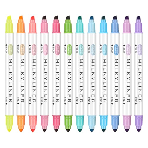 HANKU Pastel Highlighters 12 Pack, Dual Tip No Bleed Bible Highlighters Assorted Colors, Pastel Highlighter Markers for Bible Study Journaling Back to School Office Supplies - color: Set of 12 mild color
