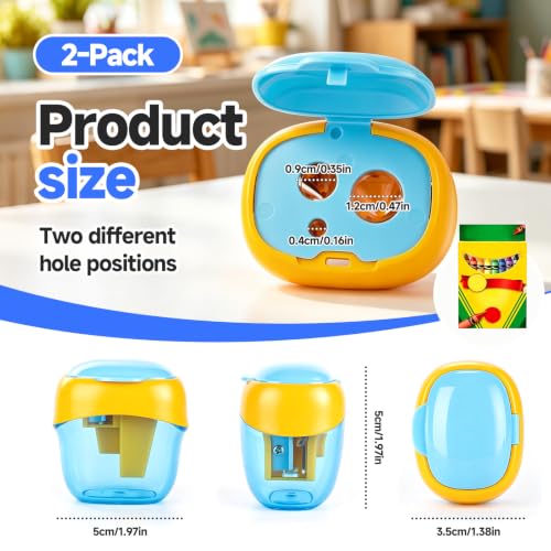 Pencil Sharpeners, Crayon Sharpener Compatible with Crayola 2 Packs | Double-Hole with Lid, Stainless Steel Blade, Compact and Lightweight, Durable and Simple to Use, Great for Daily Use