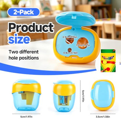 Pencil Sharpeners, Crayon Sharpener Compatible with Crayola 2 Packs | Double-Hole with Lid, Stainless Steel Blade, Compact and Lightweight, Durable and Simple to Use, Great for Daily Use
