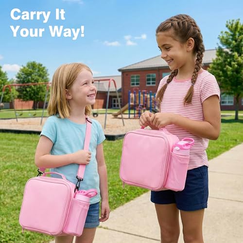 HOMEKOL Bento Lunch Box Set for Kids, Pink | with Stainless Steel Insulated Food Jar, Plastic Water Bottle, Bag and Silicone Spoon and Fork for Boys Girls - color: Pink