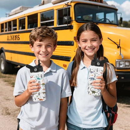 Alphabet Dinosaur Water Bottle for Boys, 16oz Kids Stainless Steel Insulated Water Bottle with Straw Lid, Dinosaur Dino Cup Tumbler Gifts for School - color: Alphabet Dinosaur