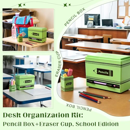 Pencil Dispenser for Classroom, 2Pcs Classroom Organization Set, Interactive Pencil Holder with Eraser Holder, Pencils Station for Teacher & Student, Teacher Must Have, Back to School Supplies(Green) - color: Green