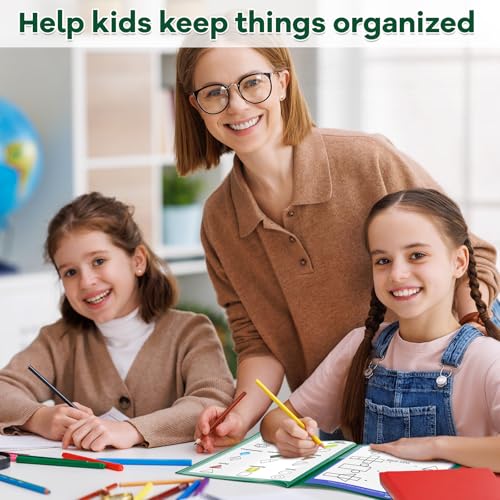 Henoyso 24 Pcs School and Home 2 Pocket Folders with 4 Clear Inner Pockets Plastic Heavy Duty Homework Folders Parent Teacher Communication for Student Home Office Classroom,11 x 9 Inch (Dark Green) - color: Dark Green