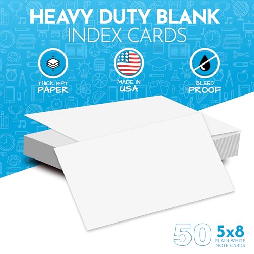 Home Advantage 5x8 Blank Index Cards - Our 50 Pack of Plain Index Cards Use Heavy Duty Cardstock to Make Them Bleed Proof - These Big Flash Cards Make Perfect Blank Note Cards & Blank Flashcards - size: 5x8