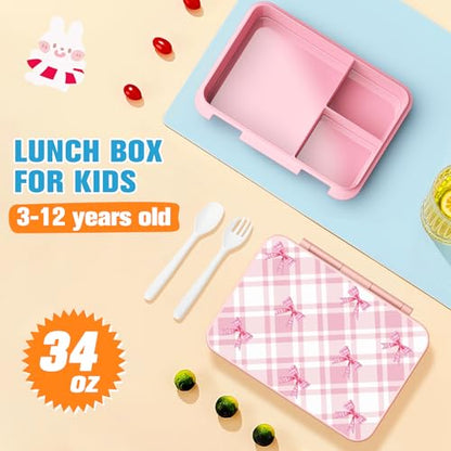 Bevalsa Backpack for Girls, Bow Plaid Bookpack with Bento Lunch Box, Insulated Bag & Utensils, 34oz Lunch Containers School Bags Set for Children Teens Kids Elementary Middle school Student (Pink) - color: Pink Plaid