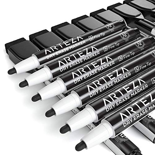 ARTEZA Black Dry Erase Markers with Erasers – Pack of 36 Magnetic Fine Tip Whiteboard Pens with Low-Odor Ink for Office & Home Use - size: 1 Count (Pack of 36)