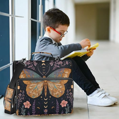 3 Ring Zipper Binder with Shoulder Strap Handle Moths Moon Phases Portfolio File Organizer Bag School Office 500 Sheets Capacity 1.5 inch Ring