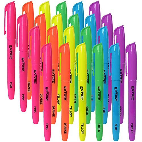 EXTRIC 24 Pack Highlighters, 6 Assorted Colors Fluorescent, Quick Dry, Pen Style Chisel Tip highlighter marker, Smudge Free, Pocket Size