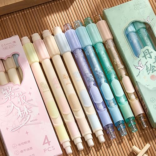 4 Pcs Quick Drying Gel Inks Pen Smooth Writing Tool Retractable Back to School Supplies for Students Inks - color: Flowers Dream