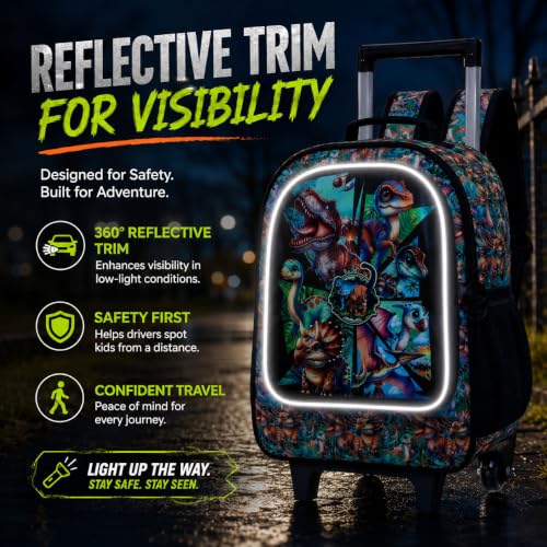 AGSDON 3PCS Rolling Backpack for Girls and Boys, Kids Roller Wheels Bookbag, Wheeled Elementary School Bag with Lunch Bag - color: Dinosaur Roller