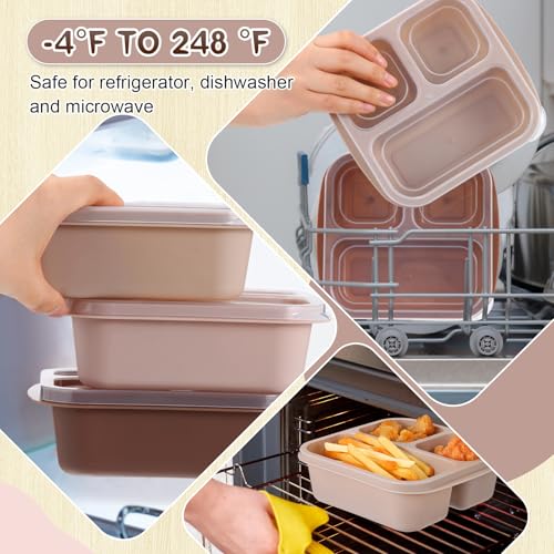 Honeydak 5 Pack Snack Containers 3 Compartment Bento Snack Boxes Divided Meal Prep Containers with Lids Reusable Adults Lunch Food Storage Box for School Work Travel(Cream Brown) - color: Cream Brown