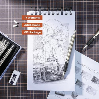 Nicpro 0.9 mm Art Mechanical Pencils Set in Case, 6 PCS Metal Drafting Pencil 0.9mm Lead Pencil with 6 Tube HB Lead Refills, 3 Erasers, 18 PCS Eraser Refills for Artist Writing, Drawing, Sketching - style: 6 Pack (0.9mm)